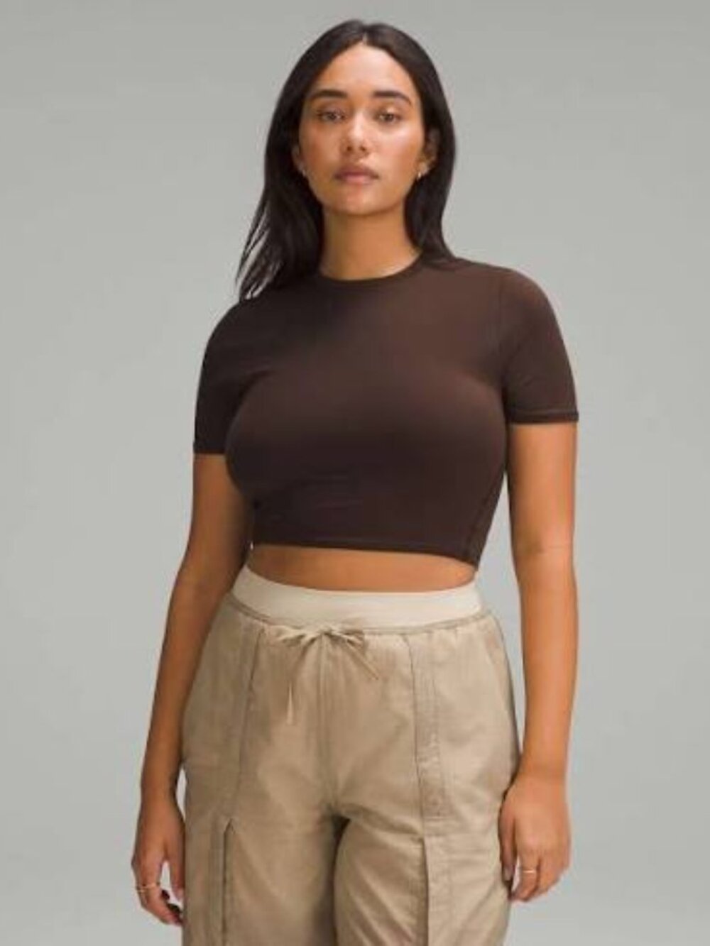 Lululemon Wundermost Ultra-Soft Nulu Crewneck Cropped T-Shirt - French Press